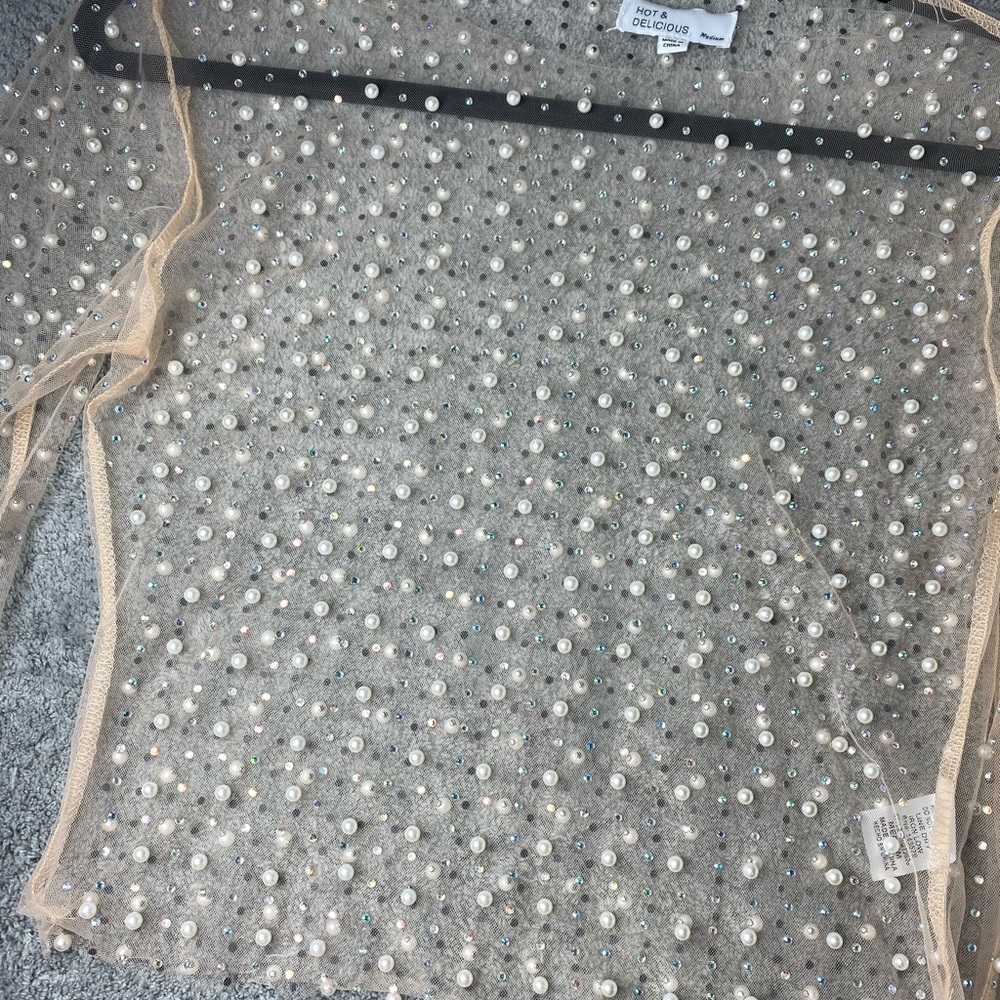 Sheer Pearl and Crystal Top Sz. M